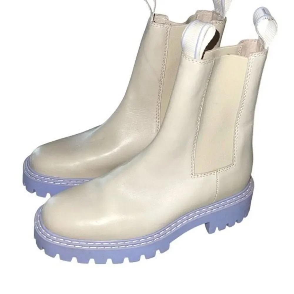 LAST Womens Daze Cow Leather‎ Chunky Platform Chelsea Boots Off White Size 37